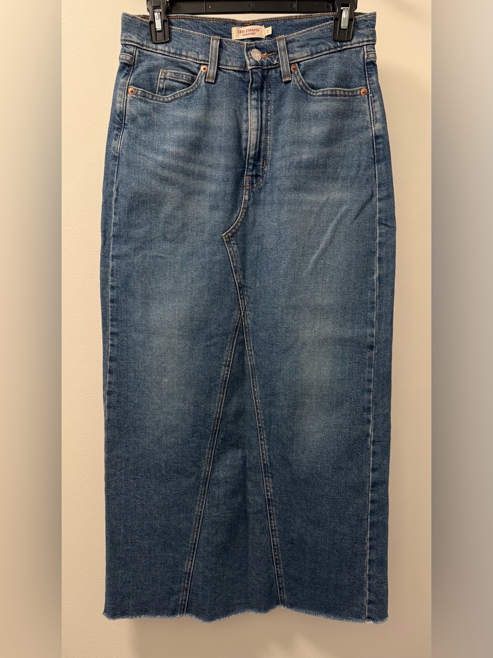 Levi Strauss Signature Denim Midi Skirt Back Slit Size 2
